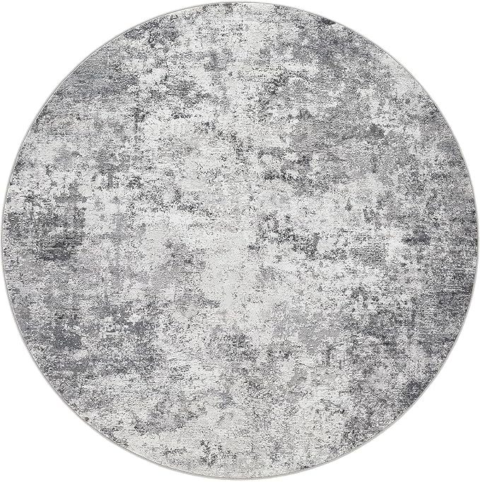 10ft Round Area Rug Living Room Rugs - 10x10 Washable Large Neutral Modern Abstract Soft Thin Rug Indoor Floor No Slip Rug Carpet for Bedroom Under Dining Table Home Office Decor - Grey