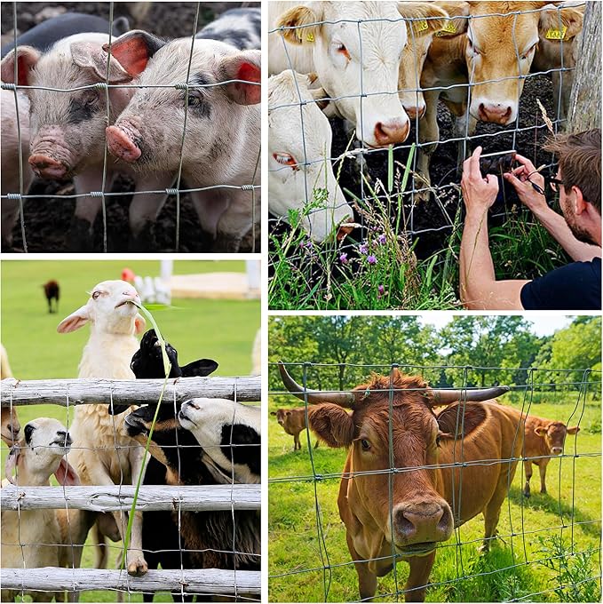 10GA Thickened Heavy Duty Farm Fence, 4ftx100ft Galvanized Cattle Fence, Goat Fence, Heavy Zinc Coating Wire Fencing, Wire Fencing for Hog Deer Horse