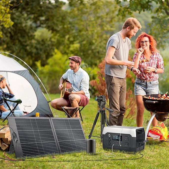 Solar Generator with 100W Solar Panel,1024Wh LiFePO4 Battery, 1600W AC Outlets (2600W Surge), Portable Power Station for Outdoor Camping Outages RV Travel Home Backup Power