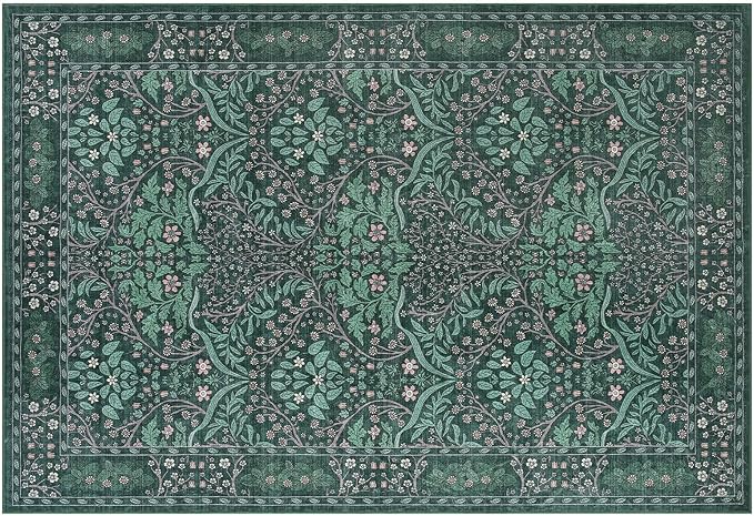Dark Green Area Rug 6x9 Machine Washable Rug for Living Room,Entryway Bedroom Farmhouse Nursery Home Office,Low Pile Stain & Slip Resistant Large Dark Green Carpet for Bedroom