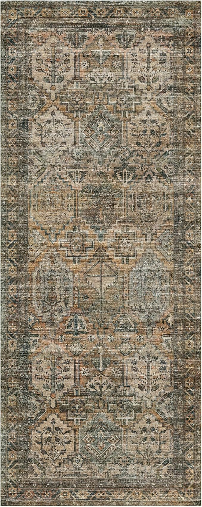 GENIMO 2x6 Runner Rugs for Hallway, Machine Washable Non Slip Vintage Rugs, Low Pile Lightweight Soft Print Rug for enrtyway, Corridor, Home, Office, Kitchen, Muted Taupe