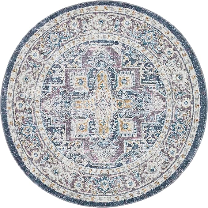Unique Loom Baracoa Collection Area Rug - Prado (5' 5" Round, Gray/ Blue)