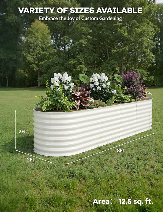 GarveeLife 8x2x2 ft Galvanized Raised Garden Bed - 24“ Tall Metal Planter Box for Vegetables, Flowers, Herbs, Rust-Resistant Outdoor Garden Box, Easy Assembly Raised Beds for Gardening, Beige