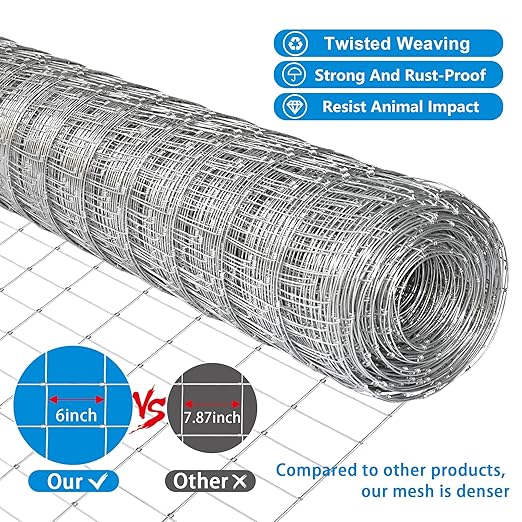 11GA 2.2MM Super Thick Heavy-Duty Farm Fence 4ft x 100ft Heavy Zinc Coating Cattle Fence,Galvanized Field Wire Fencing Deer Fence,Goat Fence,Hog Wire Fencing for Yard Livestock & Animals Protection