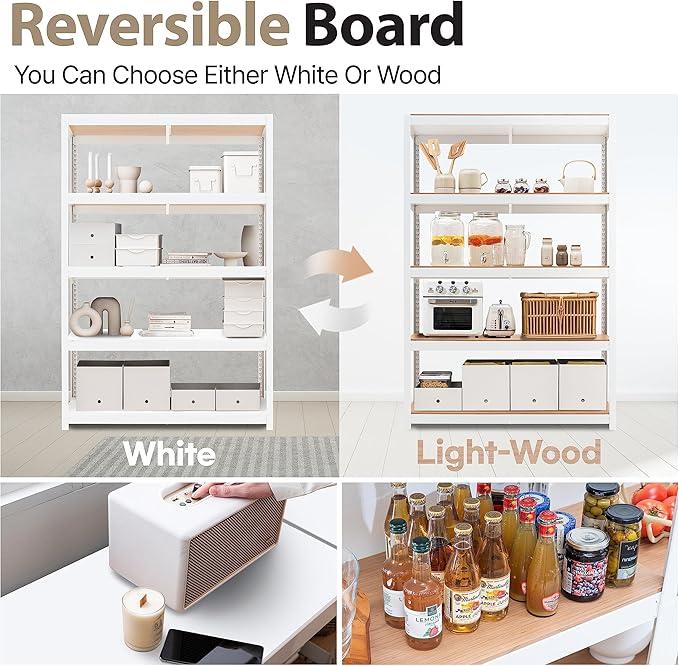 HOMEDANT House 5 Tier Laminated Metal Shelving Unit Adjustable Storage Utility Rack Heavy Duty Shelves Organization Multipurpose Shelf Kitchen Garage Pantry Closet (1, (XL Deep) 48.1" W, White)