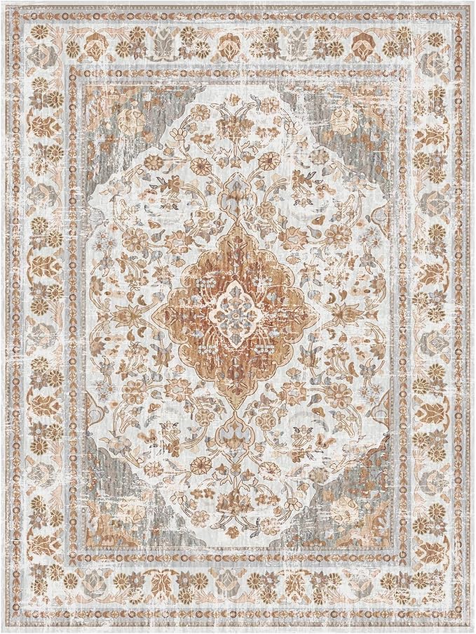 Vhong Boho Area Rugs Washable Vintage Modern Neutral Small Carpet Brown and Grey 2×3 Doormat High Traffic Rugs for Bathroom Kitchen Entryway Non Slip