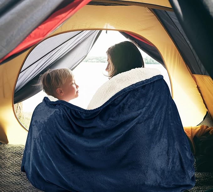 Utopia Bedding Sherpa Blanket Queen Size (Navy, 90x90 Inches) - Soft Lightweight Plush Fleece Reversible Blanket for Bed, Sofa, Couch, Camping and Travel