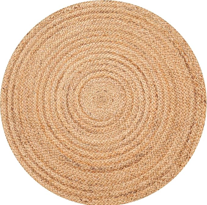Handwoven Jute Braided Round Rug – 5 Feet | Natural, Reversible, Stain-Resistant | Farmhouse Boho Area Rug for Living Room, Entryway, Bedroom