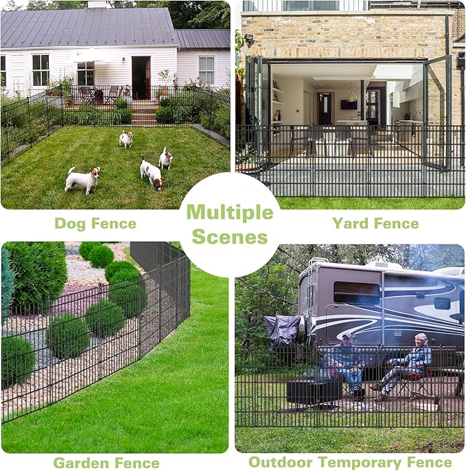 5 Panels No Dig Garden Fence with Gate, 34in(H) × 11.25ft(L) Decorative Metal Outdoor Dog Fence, Rustproof Pet Fencing for Yard, Patio, Flower Bed -Temporary Fencing| Easy to Install