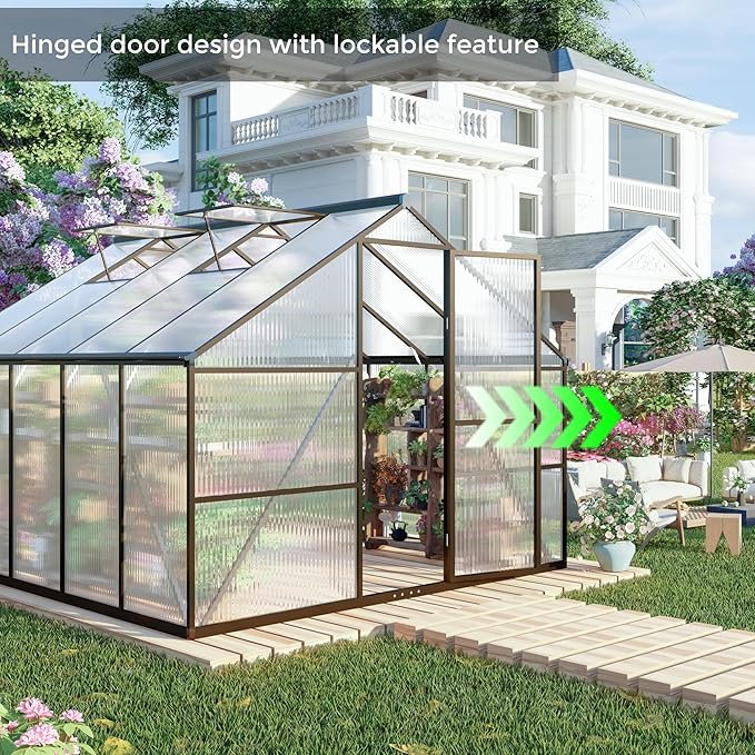 8x10 FT Greenhouses for Outdoors, Polycarbonate Greenhouse with PC Panels, Greenhouses for Outdoors for Yard, Garden, Hobby, Dark Grey
