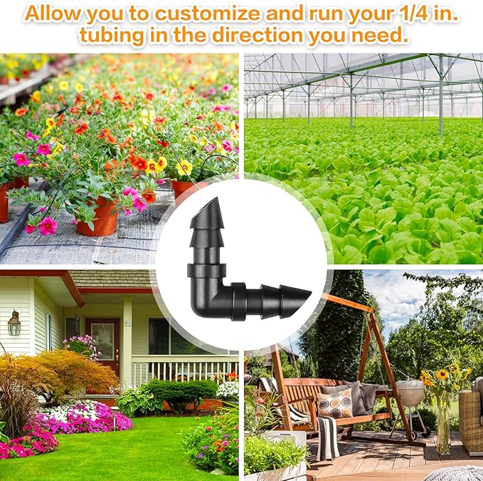 Drip Irrigation Elbow Fittings:50 Pieces Barbed Elbow Irrigation Parts with Sharp End Fits for 1/4 Inch Irrigation Tubing Drip Line Elbow Connectors for Garden Lawn Irrigation System