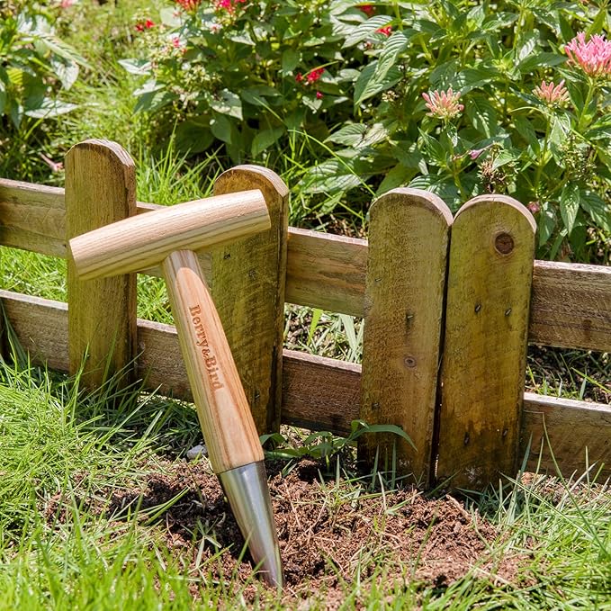 Berry&Bird Hand Dibber, Stainless Steel Sow Dibbler with Wood Handle, Garden Hole Punch Dibbler Tool for Planting Seeds & Bulbs, Hand Held Bulb Planter for Planting Flowers Tulips, Daffodils, Dahlias