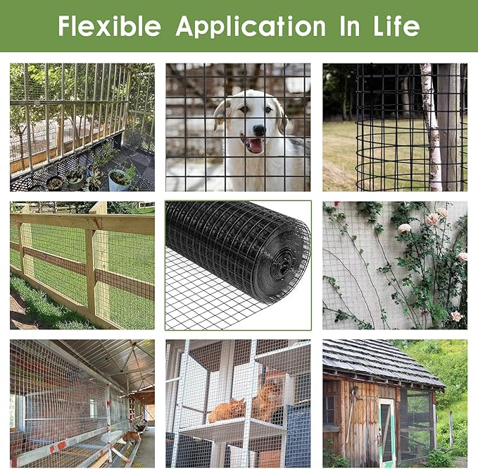 Tongmo 24" x 100' Black Hardware Cloth, 1inch Mesh Chicken Wire Fence, 19 Gauge Vinyl Coated Wire and Welded Wire Roll,Garden Fence, Poultry Netting for Rabbit/Duck/Chicken Coop