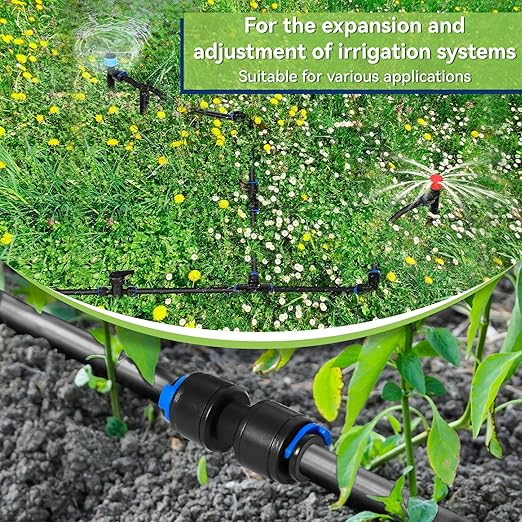 20 Pack 1/4" Drip Universal Straights Fitting Connectors, Quick Connect Universal Drip Irrigation Tubing Coupling Valve, Connector Locking Fitting for Sprinkler or Drip Irrigation System