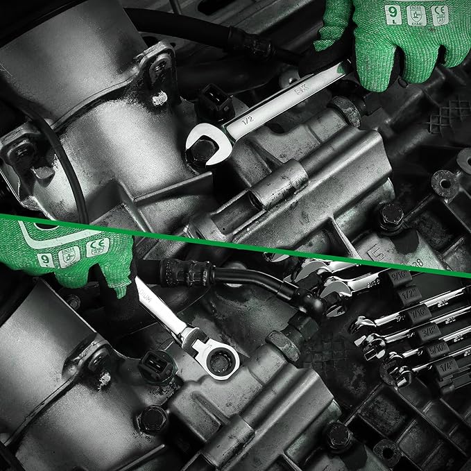 SK Flex-Head Ratcheting Wrench Set, Combination Wrench Set, 13-Piece, SAE 1/4" to 1", 72-Tooth, Premium CR-V Construction, with Rack Organizer