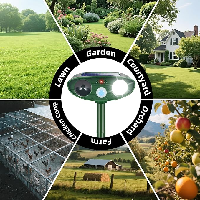 4 Pcs Solar Ultrasonic Animal Repeller Outdoor, Cat & Deer Repellent with Strobe Light, Waterproof Animal Deterrent Devices to Protect Garden Yard from Rabbit, Raccoon, Squirrel, Dog, Coyote, Skunk