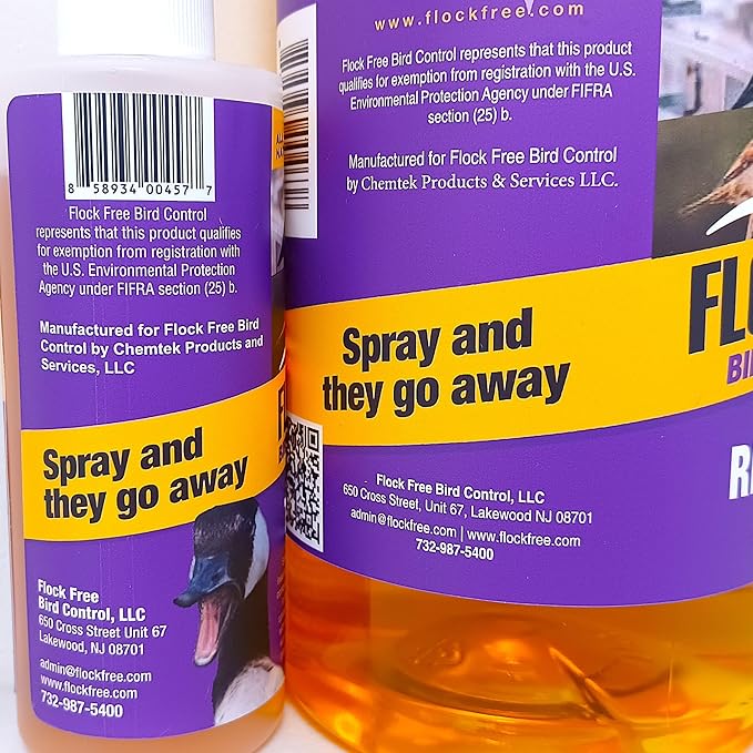 Bird Repellent Spray Bundle, Ready to Use Bird Spray 32oz + Concentrate 4oz Refill