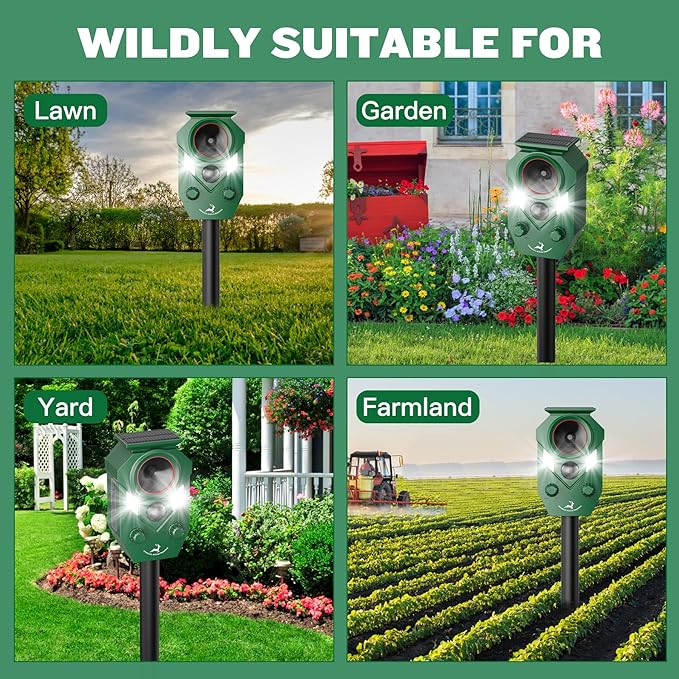 X-PEST Solar-Powered Ultrasonic Animal Repellent 4 Packs, Waterproof Cat Deterrent with LED Flashing Lights and Motion Sensor for Outdoor Yard, Effective to Repel Cats, Coyotes, Raccoons, and Deer