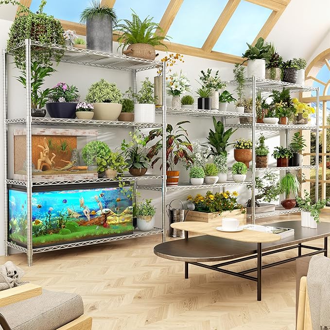 Storage Shelves, 48" L x 20" W x 72" H Heavy Duty Garage Wire Shelving Unit Loads 2000LBS, 5-Tier Adjustable Metal Industrial Utility Shelf Rack for Kitchen, Laundry Room, Basement