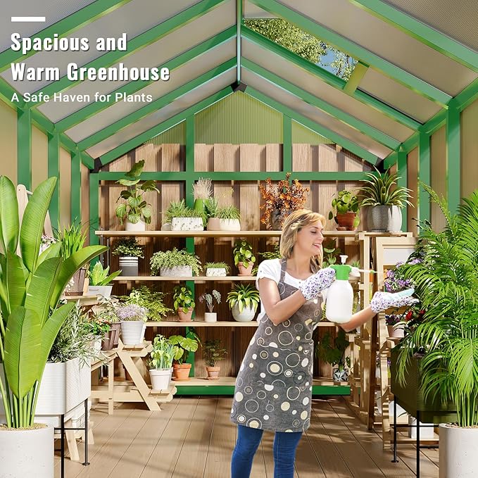 Greenhouse, 6x10 Ft Outdoor Greenhouses, Accessible Green House with Roof Vents and Sliding Doors, Aluminum Frame Polycarbonate Greenhouses, Large Greenhouse for Outdoor Gardens and Backyards, Green