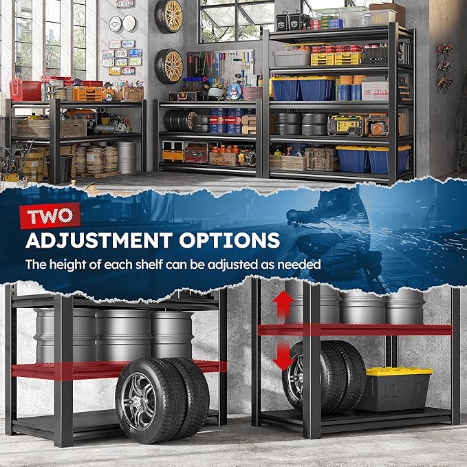 REIBII Garage Shelving 3000 LBS Storage Shelves Adjustable Heavy Duty Shelving Units and Storage Rack for Garage, Basement,2 Pack