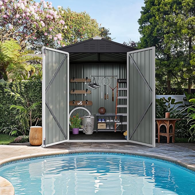 Flamaker 6x4 FT Storage Shed Waterproof Metal Garden Shed with Lockable Door Utility Tool Shed Outdoor Storage for Backyard, Patio and Lawn, White