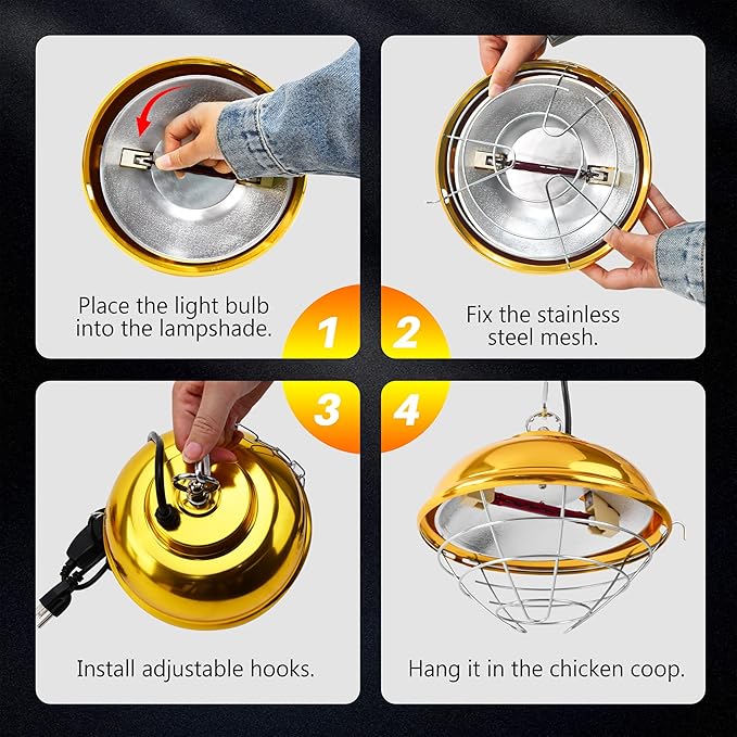 Nirvix 250W Chicken Coop Heater, Brooder Heat Lamp for Chicks, 2-Temp Settings (175W/250W), Adjustable Hanging Height & Waterproof Design for Quail, Ducks, Rabbits, Pets Indoor Outdoor Use