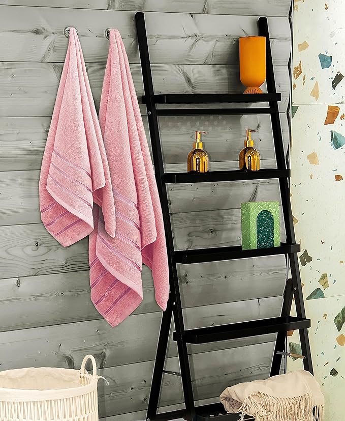 Utopia Towels 8 Piece Luxury Towel Set, 2 Bath, 2 Hand, and 4 Wash Cloths, 600 GSM Ring Spun Cotton, Highly Absorbent Viscose Stripe Towels, Ideal for Everyday use, Dusty Pink