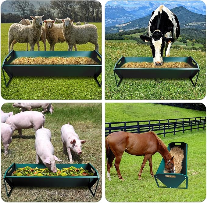 Portable 45" Long Galvanized Steel Livestock Feeding Trough, Heavy Duty Livestock Feeder 22 Gallon Capacity, Galvanized Steel Sheep Trough for Horse, Cattle, Cow, Alpaca