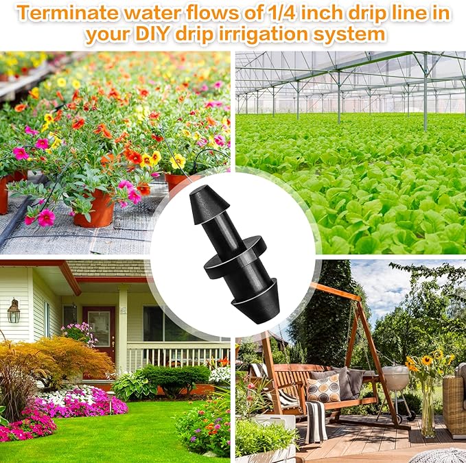 Drip Irrigation End Plug: 120 Pack Barbed End Cap Irrigation Parts Fit for 1/4 Inch Drip Tubing Line Closure for Garden Lawn System