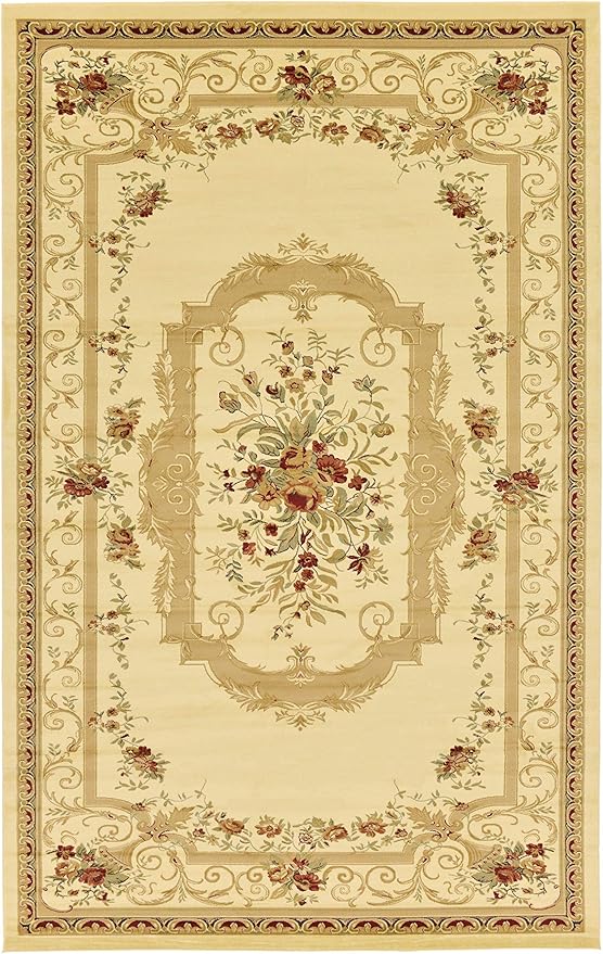 Unique Loom Versailles Collection Traditional Classic Floral Motif Area Rug (10' 6 x 16' 5 Rectangular, Ivory/ Tan)