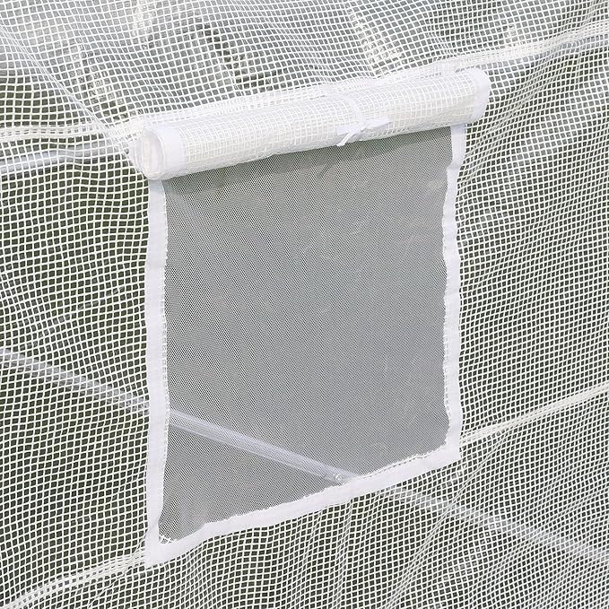 Outsunny 20' x 10' x 7' Walk-in Tunnel Greenhouse with Zippered Door & 8 Mesh Windows, Large Garden Green House Kit, Galvanized Steel Frame, White