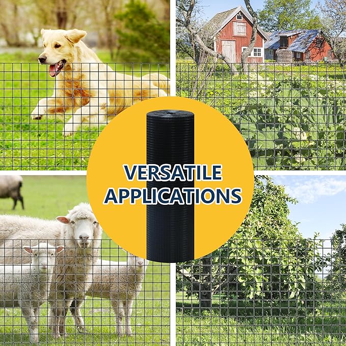 Sunnyglade Hardware Cloth, 1/2 Inch 48" x 100 ft Black Vinyl Metal Mesh Roll, 19 Gauges Chicken Wire Fence Roll, Welded Wire Fencing PVC Coated Wire Fence Rolls for Chicken Coop, Poultry (Black)