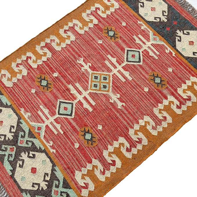 Jute Traditional Kilim Rug Boho Flatweave Area Rug for Living Room, Living Room Entryway, Tribal Series, 6'x9'