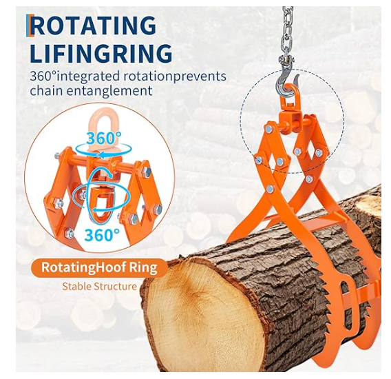 Garvee Log Lifting Tongs 36in,4 Serrated Claw Hook Log Tongs,3606Lbs Capacity Heavy Duty Timber Claw Hook, Logging Tools for Tractors, Trucks, Forklifts, ATV Logging, Lumber Handling