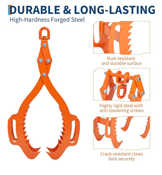 Garvee Log Lifting Tongs 36in,4 Serrated Claw Hook Log Tongs,3606Lbs Capacity Heavy Duty Timber Claw Hook, Logging Tools for Tractors, Trucks, Forklifts, ATV Logging, Lumber Handling