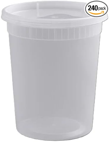 Heavy Duty 32 oz Translucent Polypropylene Deli Container with Lids, Round, Microwavable, BPA Free, 240 Count