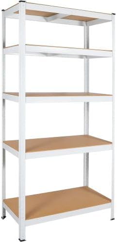 LuckyNote】5 Tier Laminated White Metal Shelving Unit Adjustable Garage Storage Utility Rack Heavy Duty Shelves Organization Multipurpose Shelf Warehouse Basement Pantry 29" W x 12" D x 59" H 1Pack