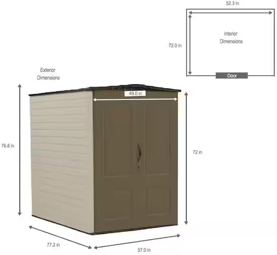 Rubbermaid Large Vertical Resin Outdoor Storage Shed With Floor (5 x 6 Ft), Weather Resistant, Brown, Organization for Home/Backyard/Garden Tools/Lawn Mower/Bike Storage/Pool Supplies