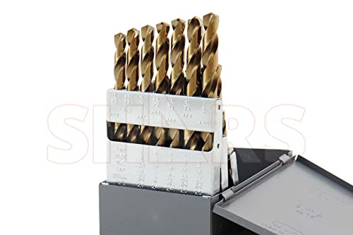 Shars 1/16-1/2" by 64ths 29 Pcs M35 Cobalt Straw Finish Jobber Drill Set with Huot Index Box 135° Point Angle 404-2260C P