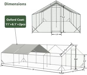 Large Metal Chicken Coop, Walk-in Chicken Run Cages with Waterproof and Anti-Ultraviolet Cover for Outside(10' L x 26 W x 6.56' H) Spire Top