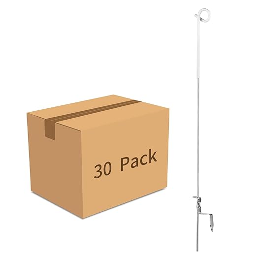 Fence Shock 41 Inches Systems Pig Tail Step-in Fence Post, Stainless Steel for Garden and Farm, Portable Fence Ideal for Electric Fencing - Pack of 30 White