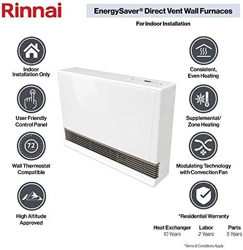 Rinnai EX38DTWP Direct Vent Wall Furnace, Indoor Propane Heater, Energy Efficient Space Heater, 36,500 BTU, White large