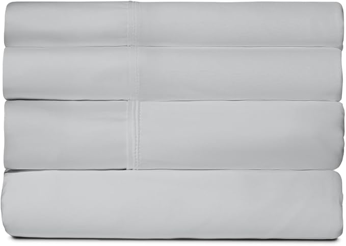 SHEEX - Active Comfort Cooling Sheets Set (Queen) Silver Cloud - Moisture Wicking - 1 Flat Cooling Sheet, 1 Fitted Cooling Sheet, 2 Cooling Pillow Covers - Wrinkle Free - Sleep Aid
