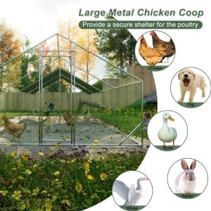 Large Metal Chicken Coop, Walk-in Chicken Run Cages with Waterproof and Anti-Ultraviolet Cover for Outside(10' L x 26 W x 6.56' H) Spire Top