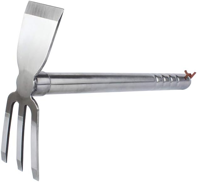 Stainless Steel Garden Hoe Rake Hand Tool, 15" Metal Hand Hoe & 3 Prong Cultivator Dual Headed Gardening Tool for Weeding, Digging, Seeding Multipurpose