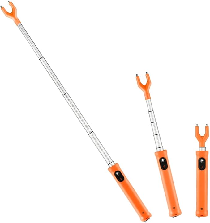 BODISEINT Rechargeable Cattle Prod with LED Light – 38 Inch Waterproof Electric Livestock Prod for Cows, Pigs, Goats, Dogs – Retractable Shaft, Lightweight, Woman Self Defense Tool
