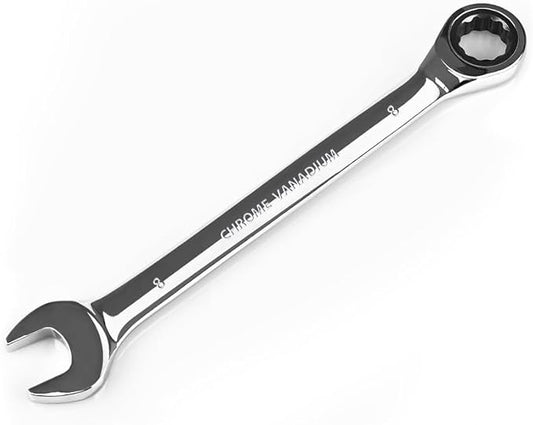 Egofine 8mm Ratcheting Combination Wrench Metric, Industrial Grade Gear Spanner with 12-Point Design, 72-Tooth Ratchet, Chrome Vanadium Steel