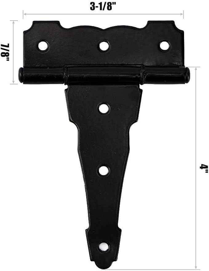 HOME MASTER HARDWARE 4 in Decorative T Strap Hinge Shed Storage Gate Strap Hinge Barns Door Tee Hinges with Screws Black 10 Pack