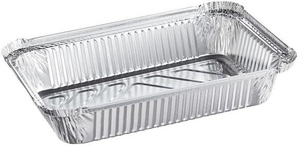 2 lb Aluminum Foil Oblong Take-Out Container with Dome Lid, Silver, 7.25 x 4.75 x 2.125 Inches, Stackable, Freezer Safe, Recyclable, 250 per Case